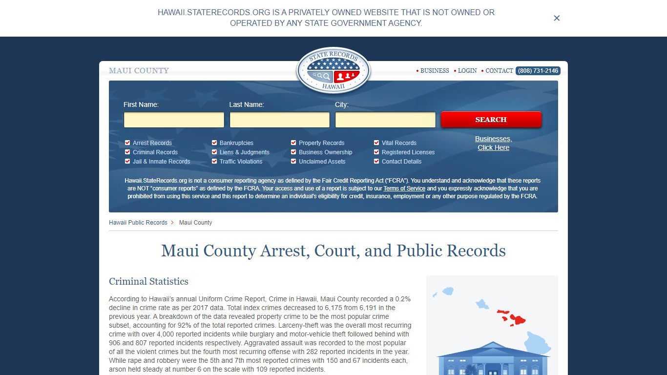 Maui County Arrest, Court, and Public Records